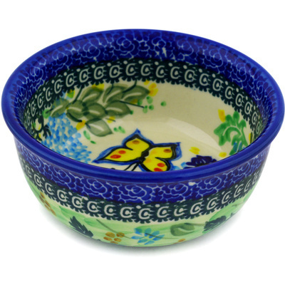 Polish Pottery Bowl 5&quot; Butterfly Garden UNIKAT