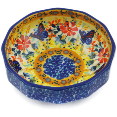 Polish Pottery Bowl 5&quot; Butterfly Summer Garden UNIKAT