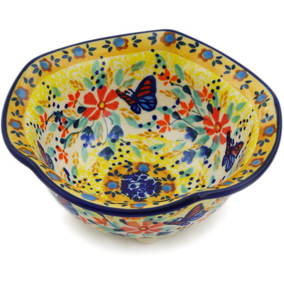 Polish Pottery Bowl 5&quot; Butterfly Summer Garden UNIKAT