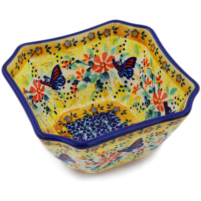 Polish Pottery Bowl 5&quot; Butterfly Summer Garden UNIKAT