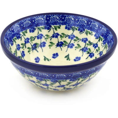 Polish Pottery Bowl 5&quot; Cascading Blue Blossoms