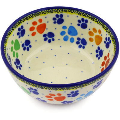 Polish Pottery Bowl 5&quot; Children&#039;s Happy Paws