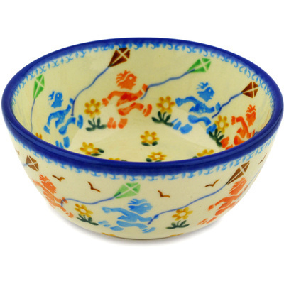 Polish Pottery Bowl 5&quot; Children With Kites