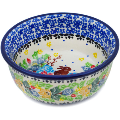 Polish Pottery Bowl 5&quot; Chocolate Bunny UNIKAT