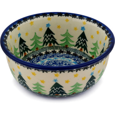 Polish Pottery Bowl 5&quot; Christmas Evergreen