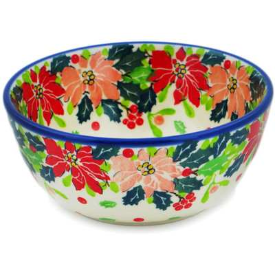 Polish Pottery Bowl 5&quot; Christmas Flower UNIKAT
