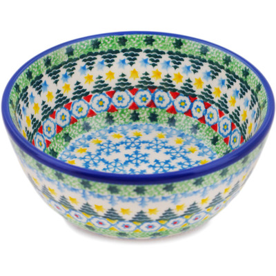 Polish Pottery Bowl 5&quot; Christmas Forest UNIKAT