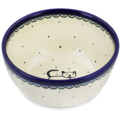 Polish Pottery Bowl 5&quot; Cobalt Cat