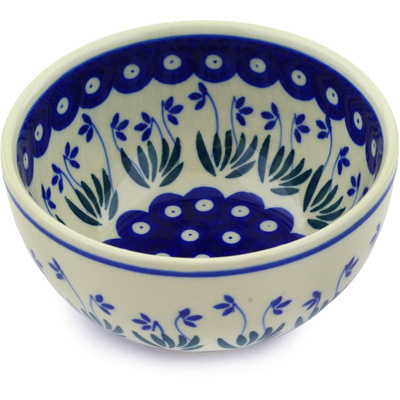 Polish Pottery Bowl 5&quot; Cobalt Daisy Peacock