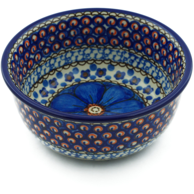 Polish Pottery Bowl 5&quot; Cobalt Poppies UNIKAT