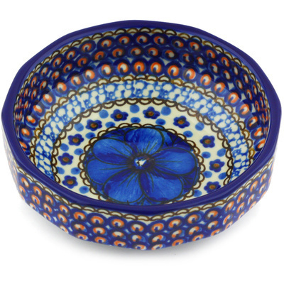 Polish Pottery Bowl 5&quot; Cobalt Poppies UNIKAT