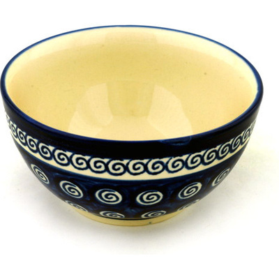 Polish Pottery Bowl 5&quot; Cobalt Swirl
