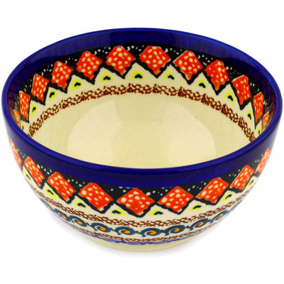 Polish Pottery Bowl 5&quot; Coral Diamonds UNIKAT
