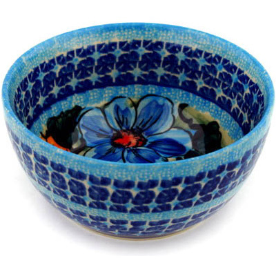 Polish Pottery Bowl 5&quot; Corn In The Blue UNIKAT