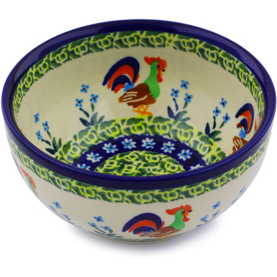 Polish Pottery Bowl 5&quot; Country Rooster UNIKAT