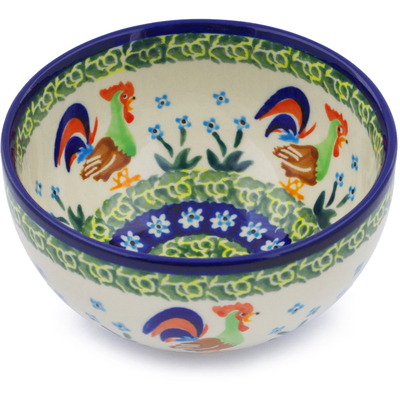 Polish Pottery Bowl 5&quot; Country Rooster UNIKAT