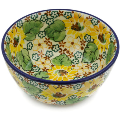 Polish Pottery Bowl 5&quot; Country Sunflower UNIKAT