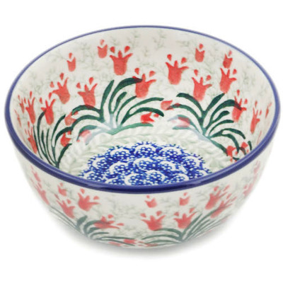 Polish Pottery Bowl 5&quot; Crimson Bells