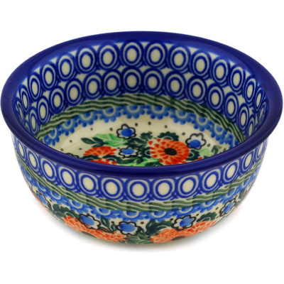 Polish Pottery Bowl 5&quot; Dahlia Patch UNIKAT