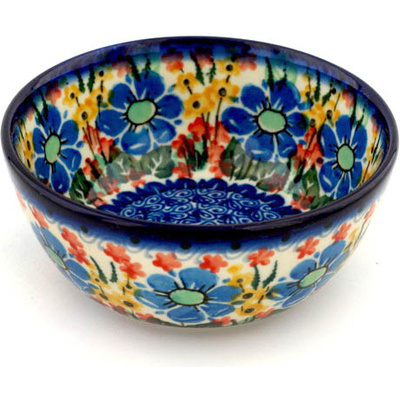 Polish Pottery Bowl 5&quot; Daisies And Sunflowers UNIKAT