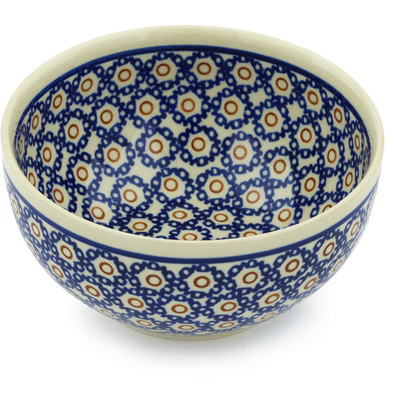 Polish Pottery Bowl 5&quot; Daisy Stamps