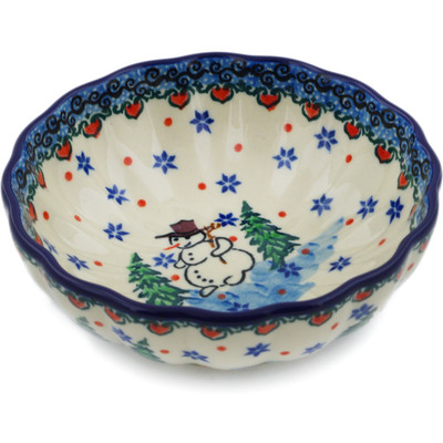 Polish Pottery Bowl 5&quot; Dancing Snowman UNIKAT