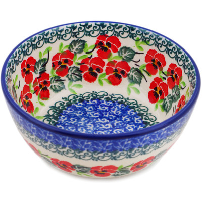 Polish Pottery Bowl 5&quot; Delicate Red Flowers