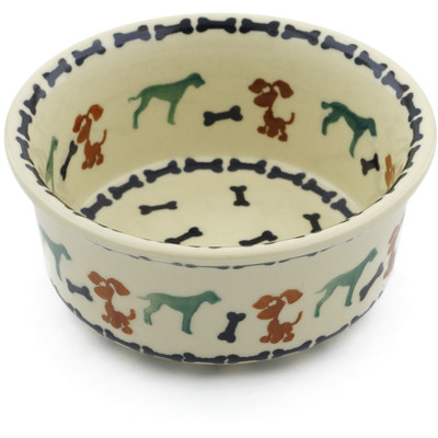 Polish Pottery Bowl 5&quot; Dogs And Bones
