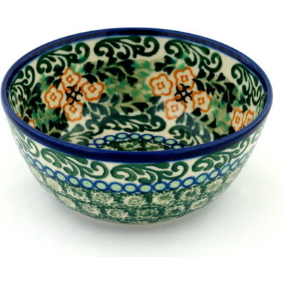 Polish Pottery Bowl 5&quot; Emerald Green Pea UNIKAT