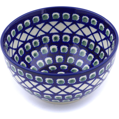 Polish Pottery Bowl 5&quot; Emerald Peacock Lattice