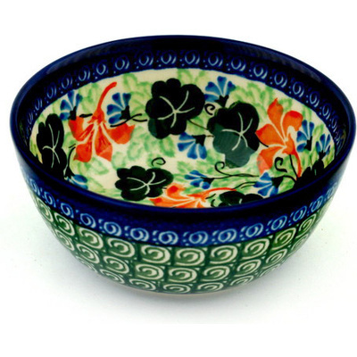 Polish Pottery Bowl 5&quot; Fan Flower Fanfare UNIKAT