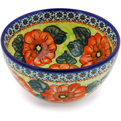 Polish Pottery Bowl 5&quot; Fiery Poppies UNIKAT