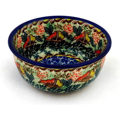 Polish Pottery Bowl 5&quot; Floral Butterfly UNIKAT