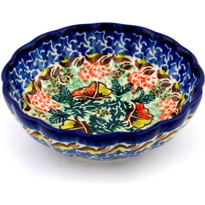 Polish Pottery Bowl 5&quot; Floral Butterfly UNIKAT