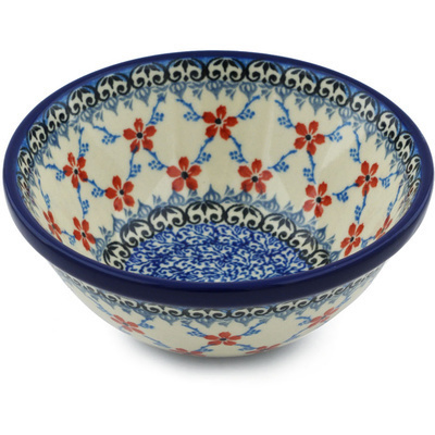 Polish Pottery Bowl 5&quot; Floral Lattice