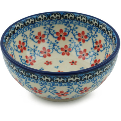 Polish Pottery Bowl 5&quot; Floral Lattice