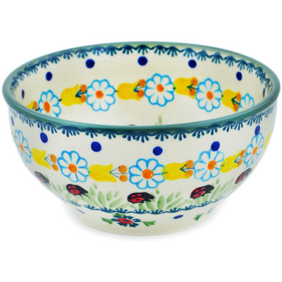 Polish Pottery Bowl 5&quot; Flowers And Ladybugs
