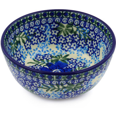 Polish Pottery Bowl 5&quot; Garden Blues UNIKAT