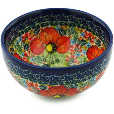 Polish Pottery Bowl 5&quot; Garden Meadow UNIKAT