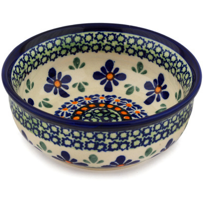 Polish Pottery Bowl 5&quot; Gingham Flowers