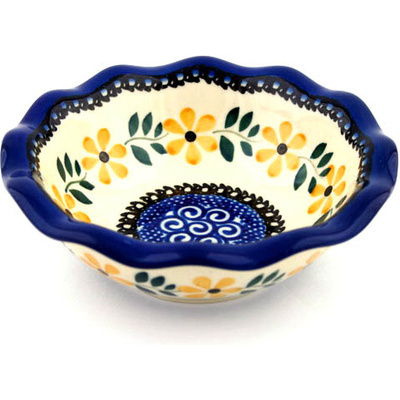 Polish Pottery Bowl 5&quot; Golden Daisy Swirl