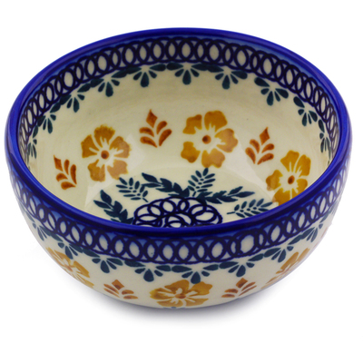 Polish Pottery Bowl 5&quot; Golden Flower Garden