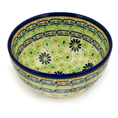 Polish Pottery Bowl 5&quot; Green Aster Field