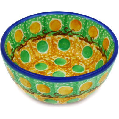 Polish Pottery Bowl 5&quot; Green Dots