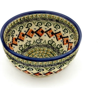 Polish Pottery Bowl 5&quot; Green Mosaic UNIKAT