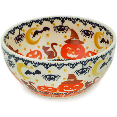 Polish Pottery Bowl 5&quot; Halloween Spooky Pumpkin