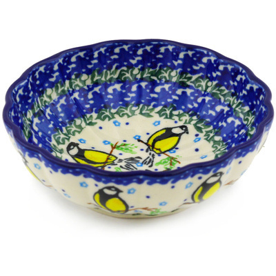 Polish Pottery Bowl 5&quot; Happy Goldfinch