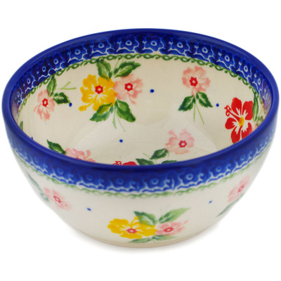 Polish Pottery Bowl 5&quot; Hibiscus Splendor