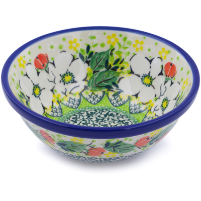 Polish Pottery Bowl 5&quot; Hidden Pansy UNIKAT