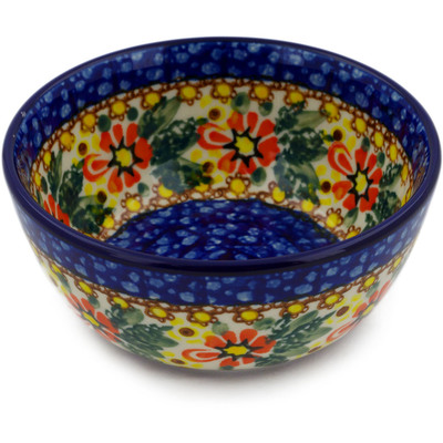 Polish Pottery Bowl 5&quot; Hidden Sunflower UNIKAT